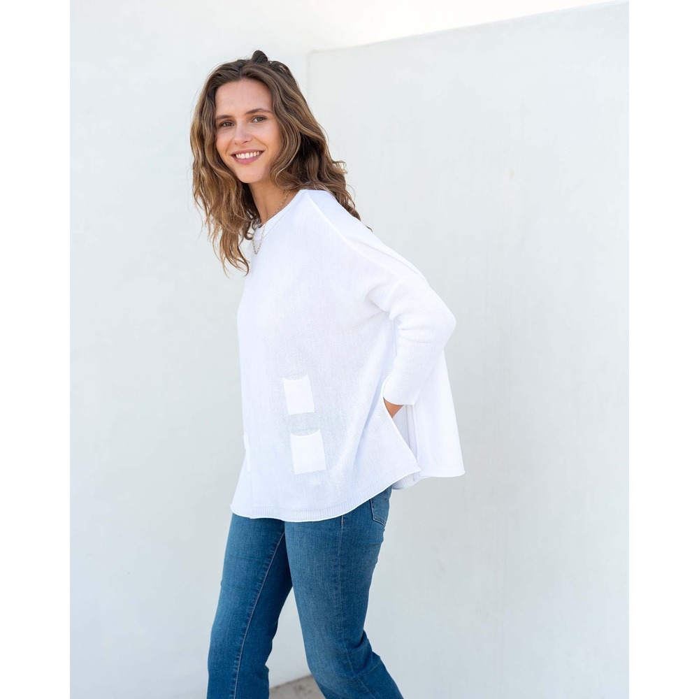 MERSEA One Size White Catalina Sweater Pockets Oversized Side Slits Coastal